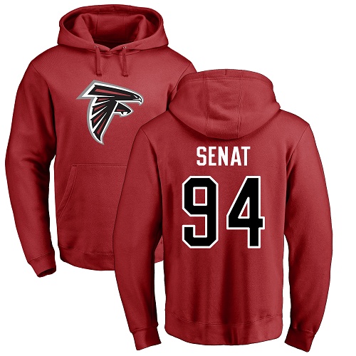 Atlanta Falcons Men Red Deadrin Senat Name And Number Logo NFL Football #94 Pullover Hoodie Sweatshirts